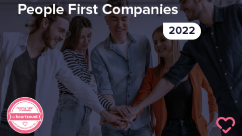 Photo featuring the text "People First Companies of 2022" which is the name of the HeartCount Awards event