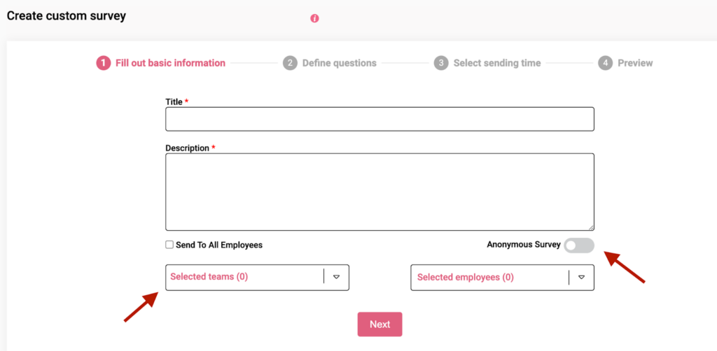 Screenshot of the Custom survey functionality from HeartCount app