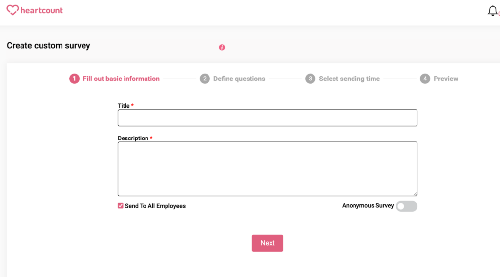 Screenshot of the Custom survey functionality from HeartCount app