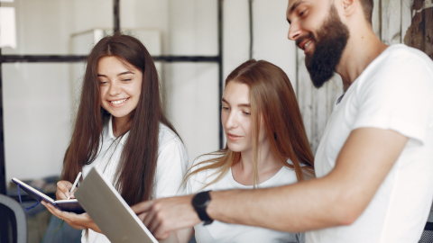 Employees engaged in their work and looking content