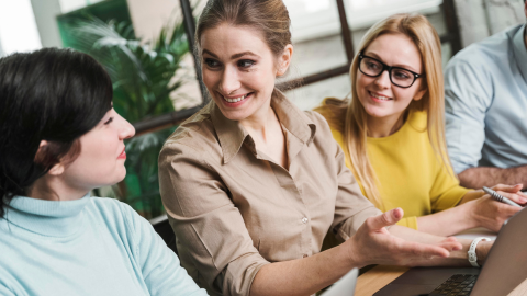 Employees discussing ways to improve employee retention