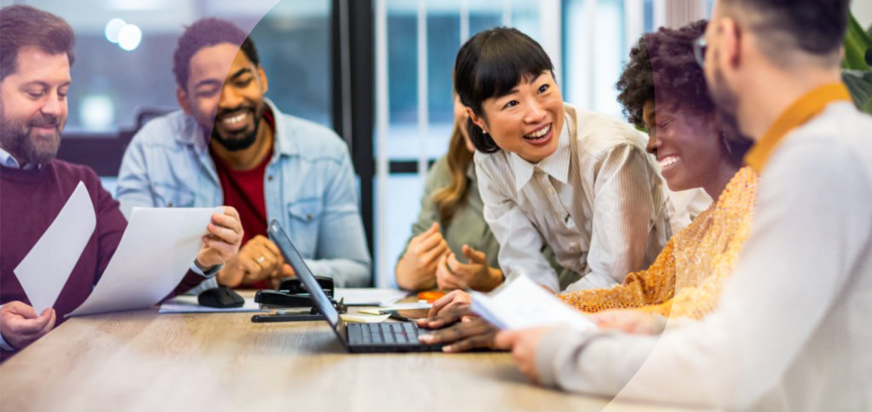 happy employees talking