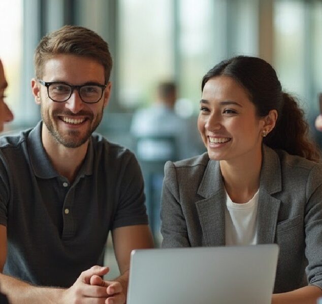 Team members discussing company culture