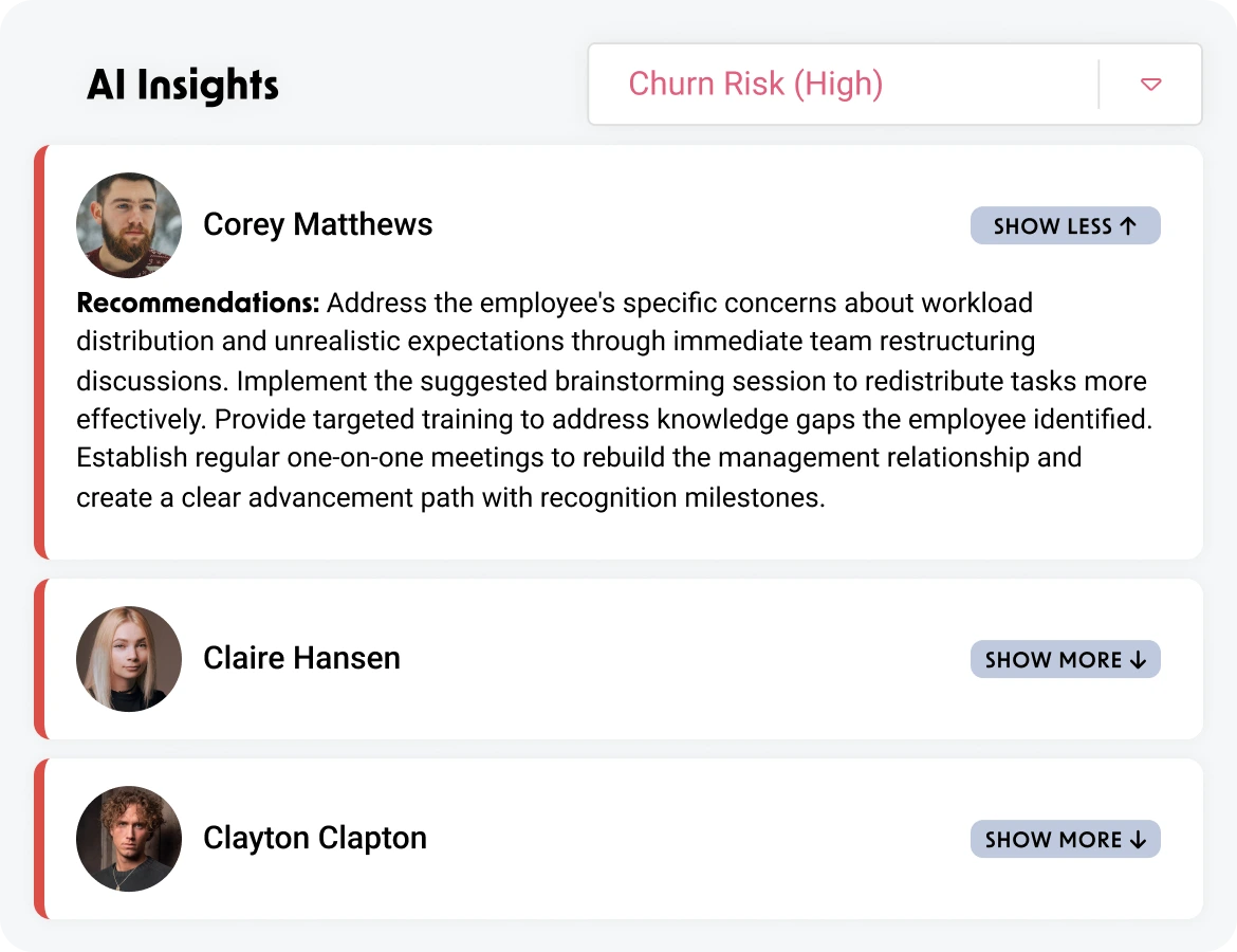 AI insights and employees with high churn risk in HeartCount