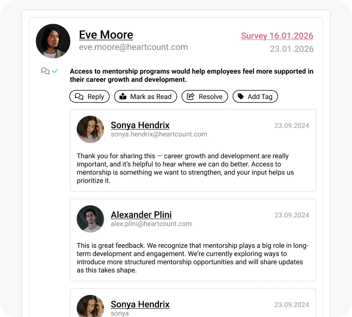 Employee communication in HeartCount