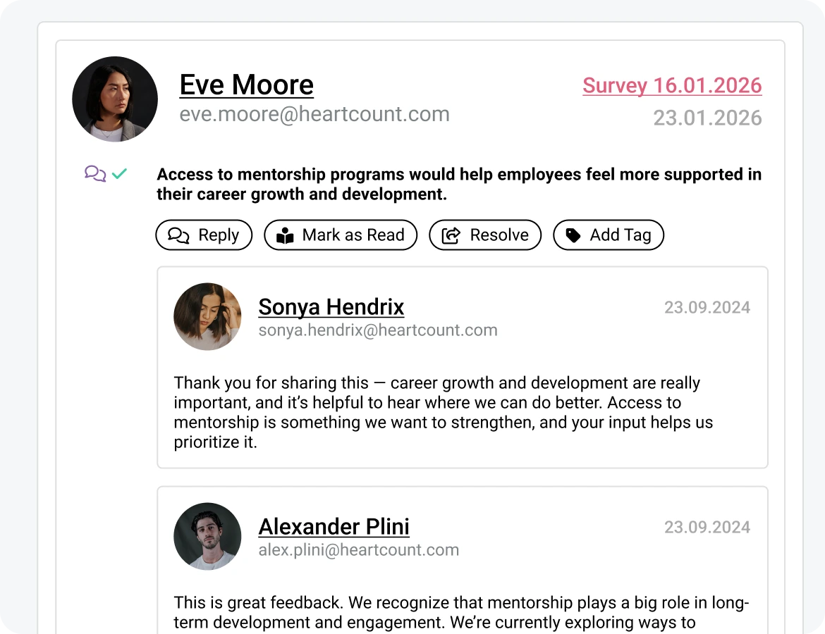 Employee communication in HeartCount