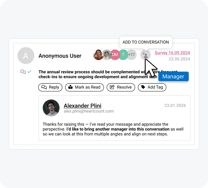 Employee communication in HeartCount