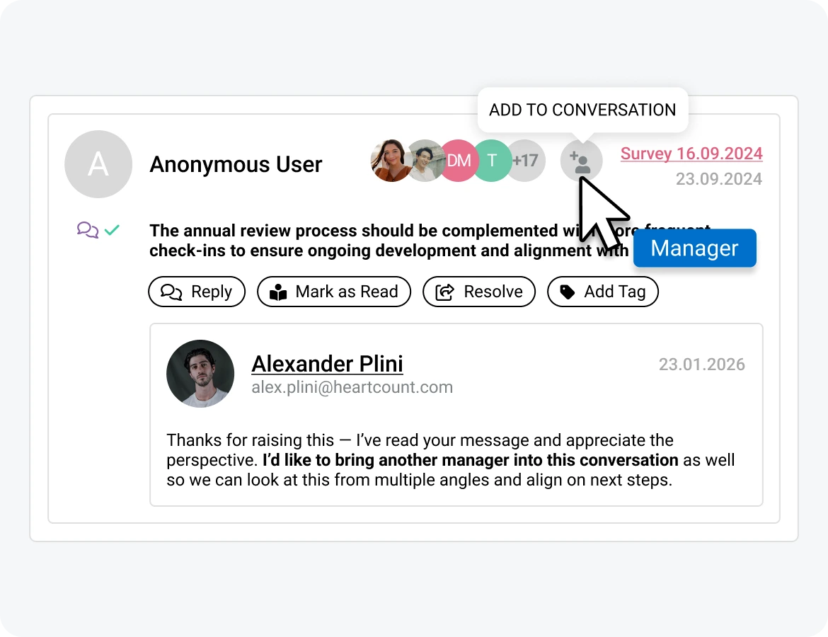 Employee communication in HeartCount