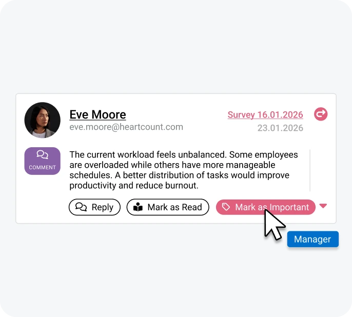 Employee communication in HeartCount - manager actions