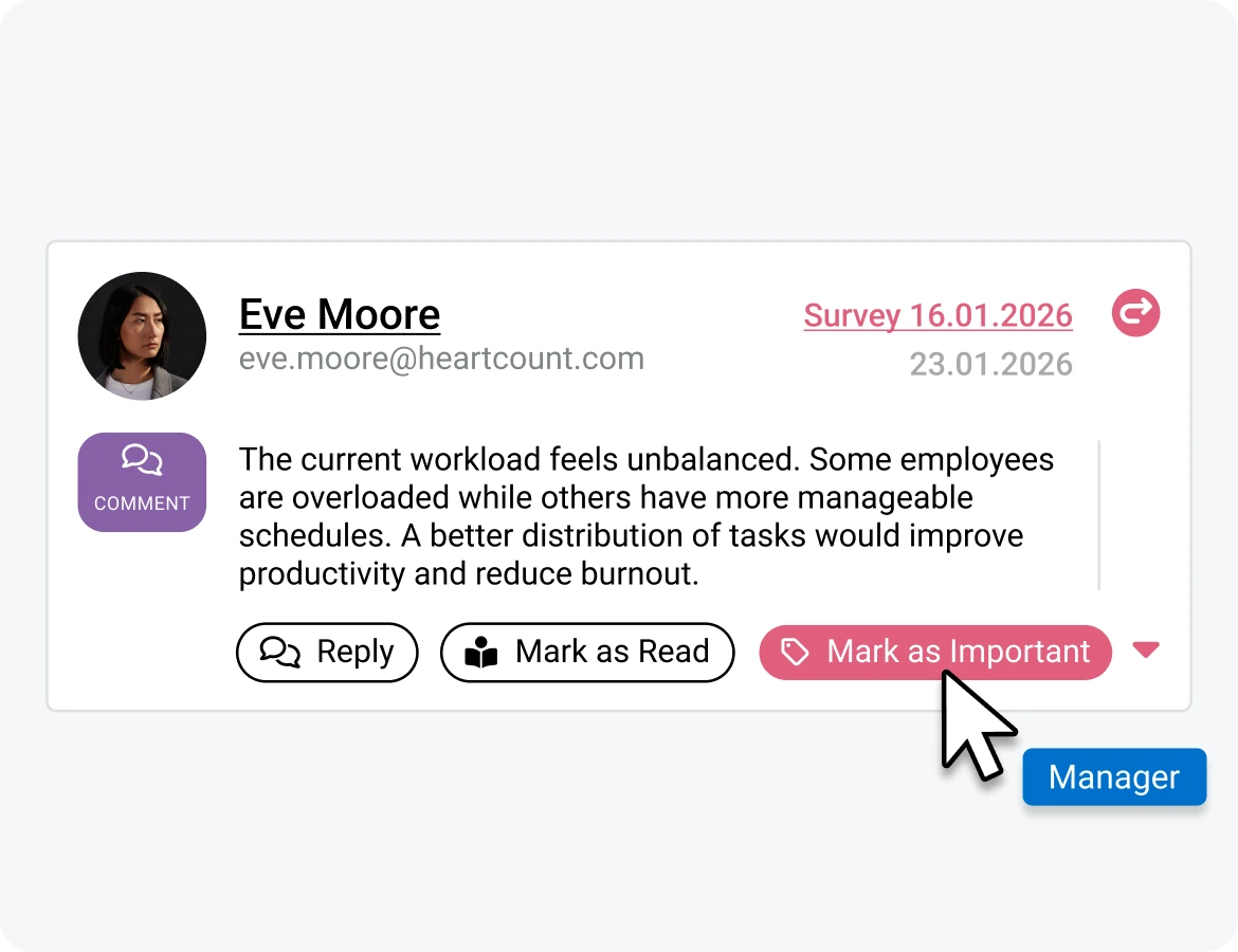 Employee communication in HeartCount - manager actions