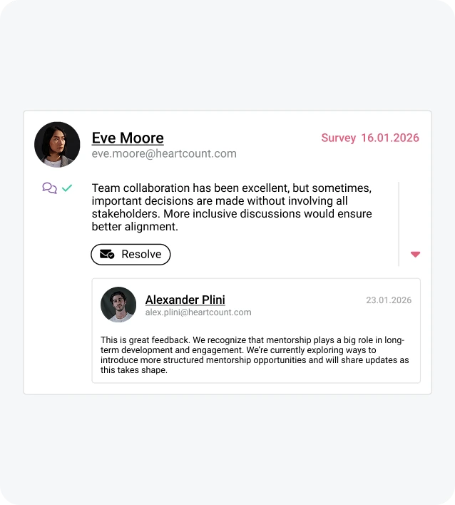 Employee communication in HeartCount