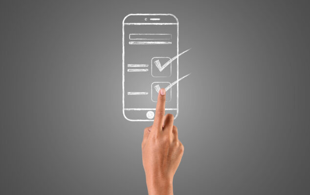 Illustration of a hand selecting options on a smartphone screen, representing heartcount vs workleap platform comparison.