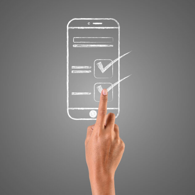 Illustration of a hand selecting options on a smartphone screen, representing heartcount vs workleap platform comparison.