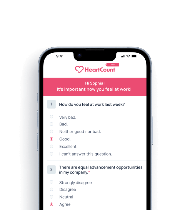 HeartCount employee engagement platform showing pulse checks
