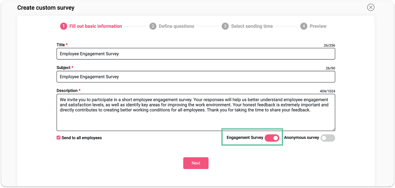 Creating a custom employee engagement survey in HeartCount