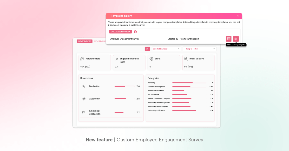HeartCount feature: Custom Employee Engagement Survey