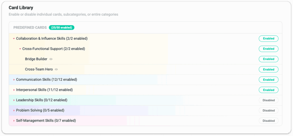 Kudos Cards - Card Library settings