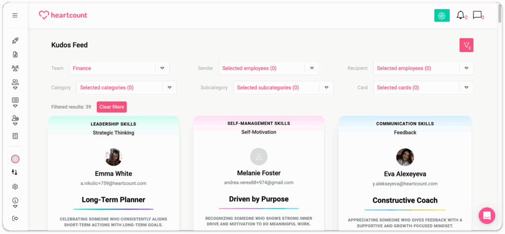 Kudos Cards Feed with filters