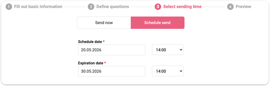 Schedule send custom engagement survey in HeartCount