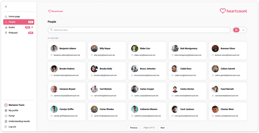 People page in HeartCount - Employee view