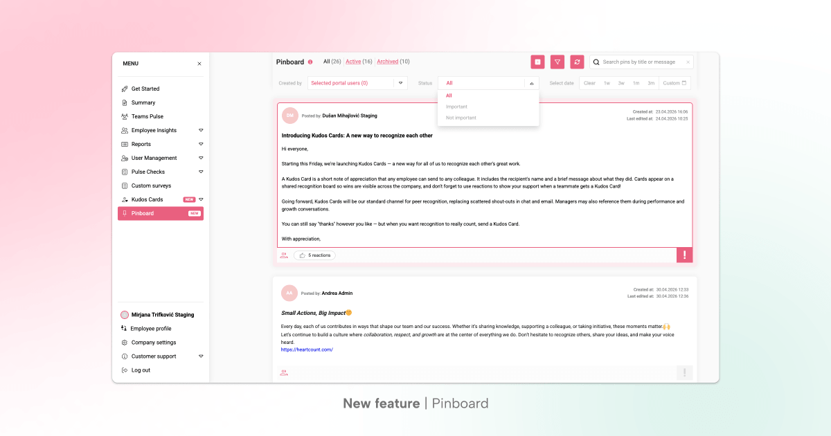 Pinboard feature in HeartCount - Cover image