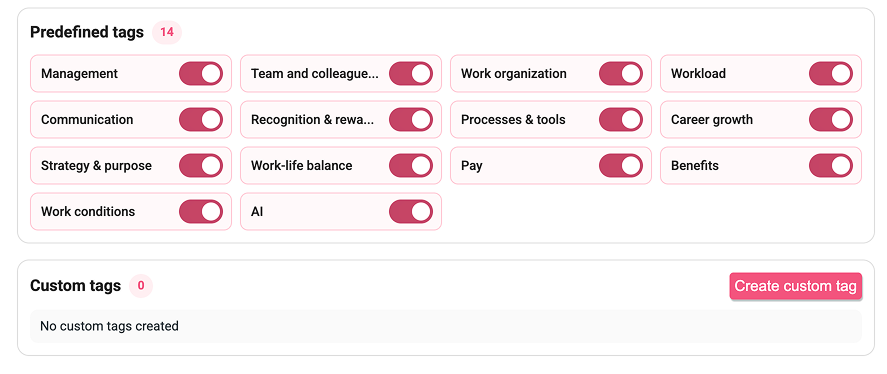 Pre-defined and Custom tags in AI Analysis of Communication