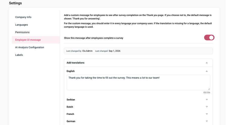 Custom "Thank you" message for employees